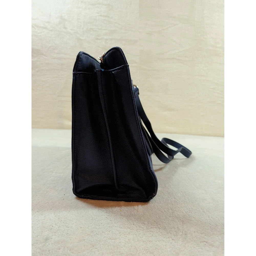 Nine West Navy‎ Blue Pebbled Faux Leather Tote Crossbody Handbag Gold Hardware